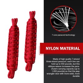 DACIRTY Door Limit Straps, Stretch Resistant Polyester Swing Range Limiting Parachute Rope, Replacement OEM #61368373700 Accessories, Compatible with Jeep Wrangler CJ YJ TJ JK JKU JL (Red)