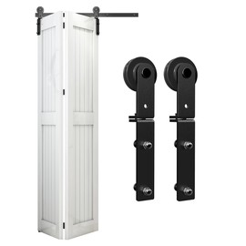 AONAYIOA 40"/3.3FT Bi-Folding Sliding Barn Door Hardware Kit for 2 Doors, Bi Fold Barn Door Hardware Fit Door Opening Width 34",Smoothly and Quietly,Easy to Install,No Door Panel (Side Mounted Hanger)
