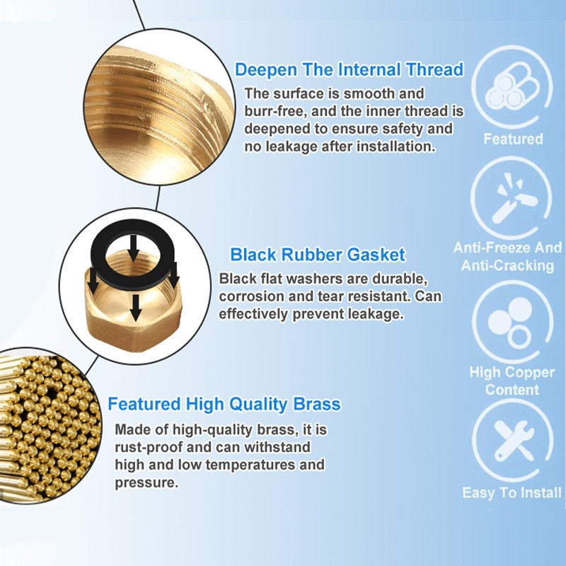 8 PCS Brass Blanking Cap, Female Blanking Stop Cap with