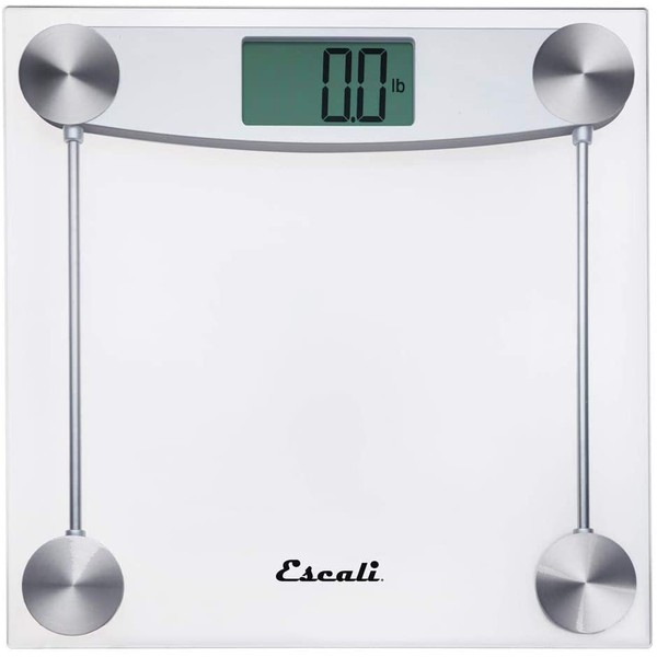 Escali E184 Extra Large Clear Glass Bathroom Body Scale, Traditional Square Sleek Design, LCD Digital Display, 400lb Capacity, Clear, 11.8 x 11.8 x 1 in