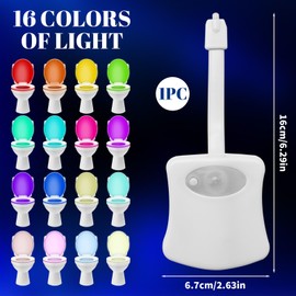 Toilet Light Inside Toilet - Upgraded Motion Activated Toilet Seat Bowl LED Light 16 Colors Cool Automatic Sensor Light Fun Gadgets Bathroom Washroom Accessory for Men, Women