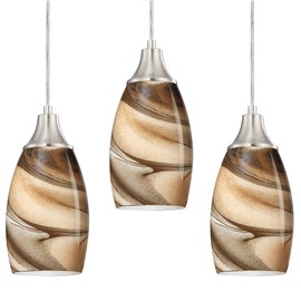 karyfine Mini Pendant Lights Kitchen Island Light Brown Glass Lamp Shade Hand Blown Glass Pendant Light with Brush Nickel Finish Adjustable Cord for Kitchen Over Sink, Dining Room (Light Brown-3P)