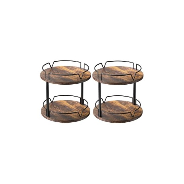 2 Pack 2 Tier Lazy Susan Organizer Wooden Rotating Spice