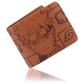 Roffatide Anime Wallets for Naruto Akatsuki Cloud Men Faux Leather Slim Wallet Short Bi-fold Wallet Card Holder Wallet Brown