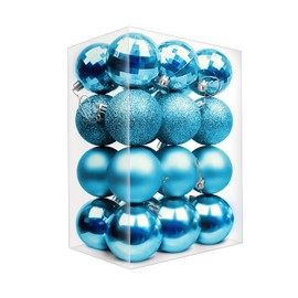 Emopeak 24Pcs Christmas Balls Ornaments Tree Ornaments for Xmas Tree Holiday Wreath Garland Decor Ornaments Birthday Valentines Day Easter Holiday Wedding Decorations(Teal Blue, 1.6"/4.2CM)