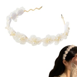 French Pearl Flower Headband Bridal Hair Accessories for Girls Women Flower Girl Headbands Wedding Floral Headband Non Slip Flower Hair Band for Women's Hair Pearl Flower Head Band Hairband