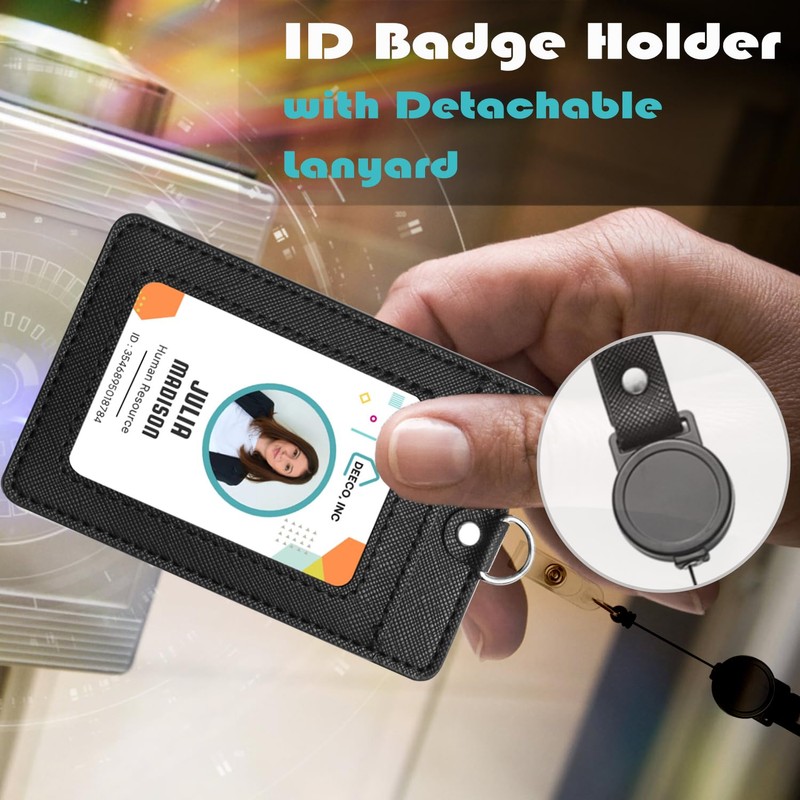 Initial Badge Holder w. Adjustable Retractable Lanyard, Embroidered Letter PU