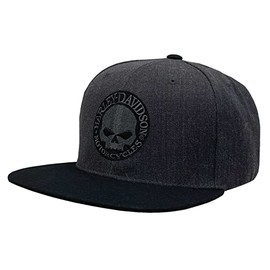 Harley-Davidson Mens Willie G Skull Snapback Flat Brim Baseball Cap - Gray/Black