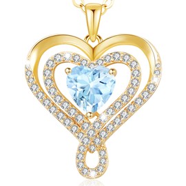 llyish Women's 925 Silver Infinity Necklace with Double Heart Pendant Chain Gold Women Jewellery Women's Birthday Gifts for Women Mum Christmas Valentine's Day Mother's Day, One size, Sterling Silver