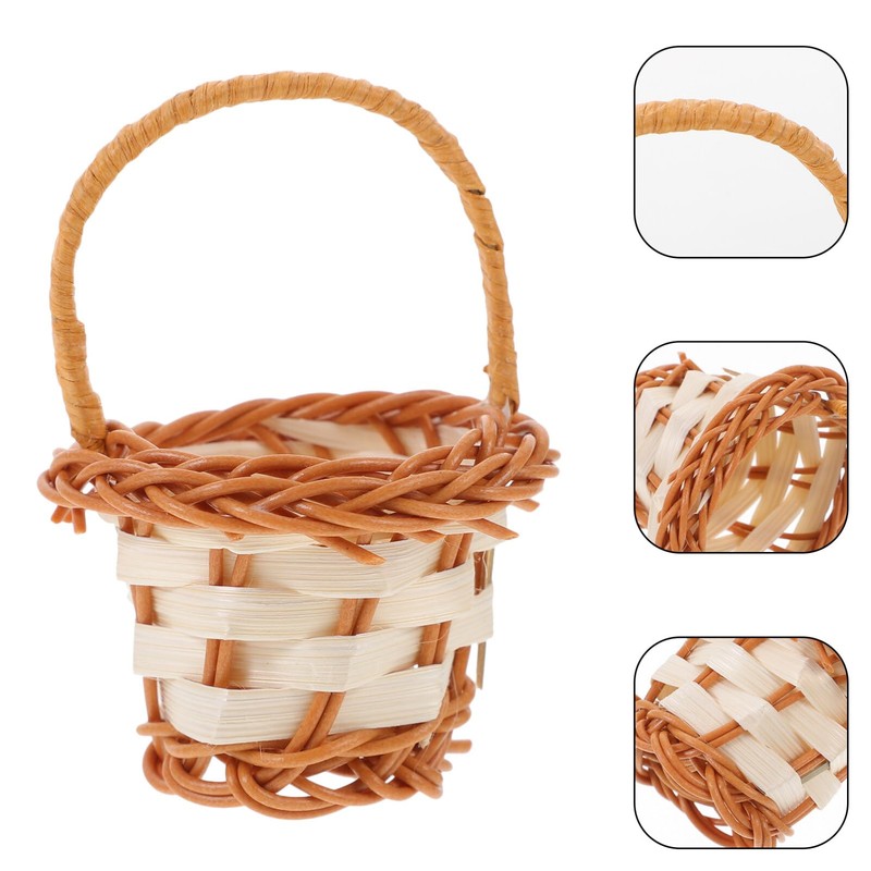 TOVINANNA 6pcs Miniature Woven Baskets with Handles Tiny Flower Baskets