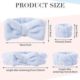 SiaCroly 12 Pcs Spa Headband and Wrist Washband Set Bowknot Facial Makeup Headbands Elastic Wristbands Soft Coral Fleece Headband for Washing Face Head Band for Women Girls Makeup Bath