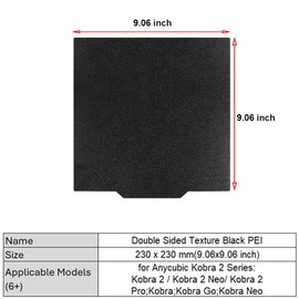 HzdaDeve PEI Sheet Spring Steel Build Plate Double Sided Textured Platform 230X230MM for Anycubic Kobra 2/Kobra 2 Neo/Kobra 2 Pro/Kobra Neo/Kobra/Kobra Go 3D Printer