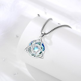 LOOVE Sterling Silver Celtic knot Necklace for Women Irish Trinity Knot Pendant Necklace Celtic Crystal Necklace Moonstone Celtic knot Jewelry