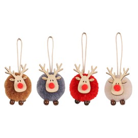 YINKE 4pcs Cute Reindeer Christmas Tree Ornaments Decoration Wooden Plush Christmas Ornament for Wall Window Door Hanging Decoration