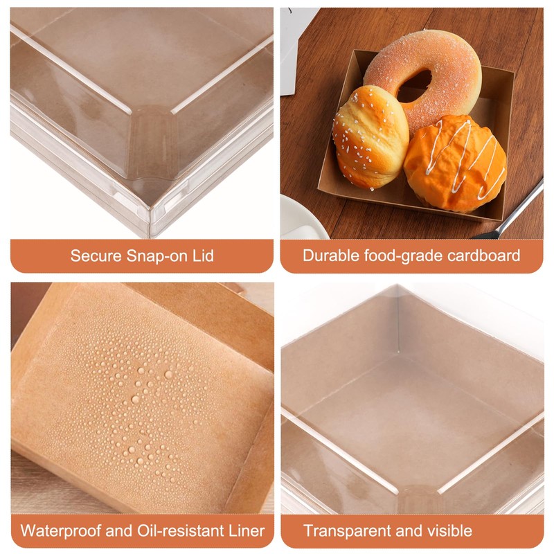 100 Pack Charcuterie Boxes with Clear Lids,5.5"×4.9"×2.4" Disposable Square Food