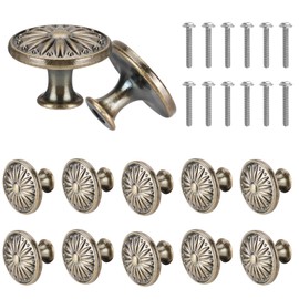 MAIJIAJU 12PCS Antique Bronzy Cabinet Knobs with Screws, Vintage Flower Pattern Round Kitchen Cupboard Handles 30mm Drawer Knobs Retro Bronze Cabinet Pull Handles for Wardrobe Door Furniture Hardware