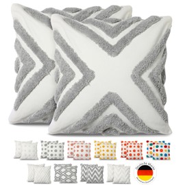 Emilie-Textil Boho Decorative Cushion Cover Made of 100% Cotton, Decorative Cushion Cover, Various Patterns (Grey X, 40 x 40)