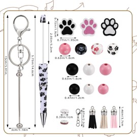 WEWAYSMILE 5 Set Plastic Bead Pen Beaded Pens Kit Beadable Keychains With Wooden Beads,Lobster Clasps,Tassels,Spacer Beads,Beaded Keychains,Beaded Pen for Schools Office Supplies(Paw Prints)