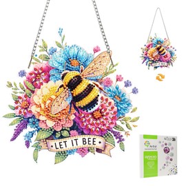MISCER Bee Hanging Diamond Art Painting Kits for Adults Double Sided, Acrylic Special Shape Flowers Crystal Diamond Painting for Window Garden Home Wall Decor