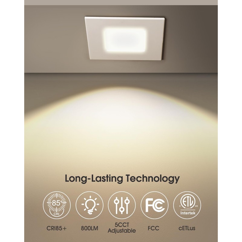 ZYC 4-inch Square Recessed Lighting - Ultra Thin Dimmable Square