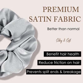 Fittia Satin Hair Scrunchies for Long Hair, Silky Scrunchies for Women and Girls with Elastics Band, 3 Pieces, White, Grey and Light Plum