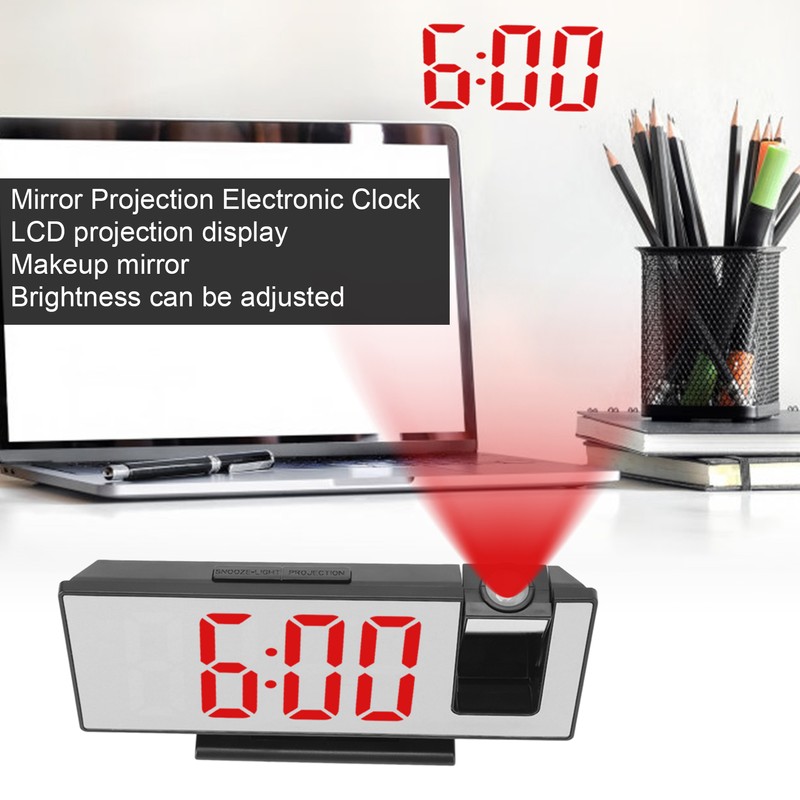 Projection Digital Alarm Clock USB Charging Automatic Dimming LED Mirror