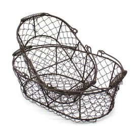 CVHOMEDECO. Oval Metal Wire Egg Basket Wire Fruit Basket with Handle Primitives Vintage Style Storage Basket. Rusty, Set of 2