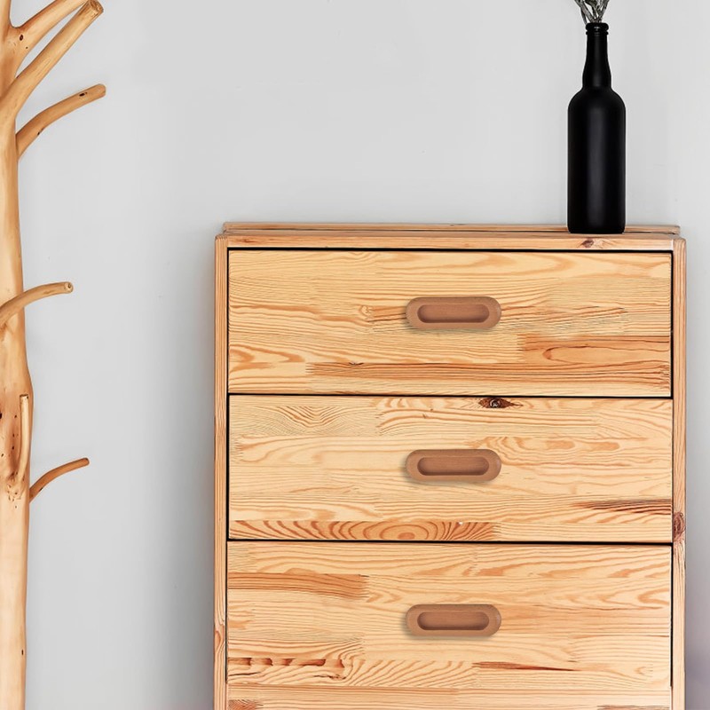 MOROBOR 4PCS Oval Wood Recessed Concealed Handle, Embedded Design Wood