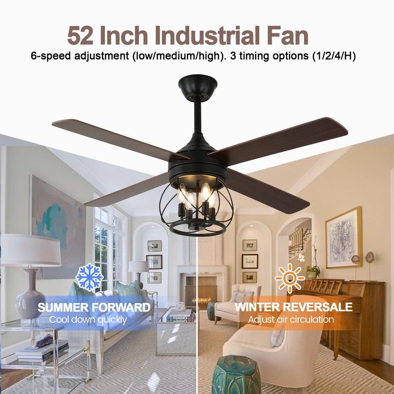 Curve Curio 52 Inch Farmhouse Ceiling Fan with Light and