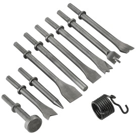 AMGSH 10 Pcs Air Hammer Pneumatic Chisels Tools, 9pcs 0.401'' (10mm) Shank Heavy Duty Pneumatic Air Hammer Chisels Made From High Carbon Steel, Plus 1 Piece of Spring
