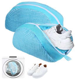 Shoe Wash Bag, Washing Machine, Pack of 2, Zip Laundry Bag for Shoes, Anti-Deformation, Lightweight and Portable, Reusable Laundry Net Laundry Shoe Bag for Trainers (Blue, 39 cm x 25 cm x 9 cm)