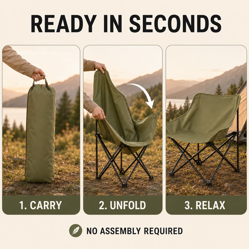 Portable Folding Moon Camping Chair with Carry Bag, 600D Oxford