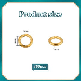 PandaHall Elite 550 Stk Messing Ringe springen, Naehe aber unsoldered Golden 6x1mm