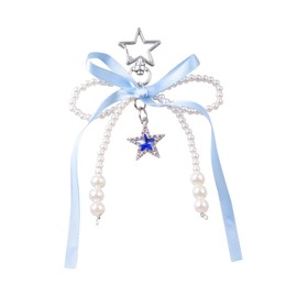 ChungLong0593 Cute Silk Ribbon Bow Knot Stars Charms Keychain Y2K Pearl Bow Knot Key Ring for Women for Car Keys Holder Bag Purse-Blue