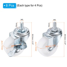 PATIKIL 2 Inch Stem Casters Wheels, Wire Shelf Caster M8 Threaded Swivel Wheels for Furniture Wire Shelving Rolling Cart Replacement, Black (4 with Brake, 4 without Brake)