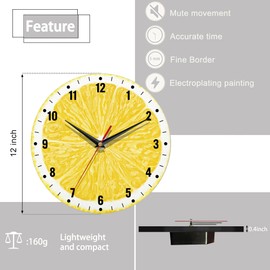 SPUNKER Wall Clocks,Lemon Yellow Fruits 10 Inch Wall Clock,Summer Small Battery Operated Wall Clocks Decorative for Kitchen/Living Room/Bedroom/Bathroom/Dining Room