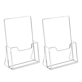 Rarapop A5 Acrylic Brochure Holder Freestanding Leaflet Holder Clear Countertop Acrylic Literature Holder Plastic Flyer Display Stand for Magazine, Pamphlet, Booklets, Menu, Journals, 2 Pack(A5)