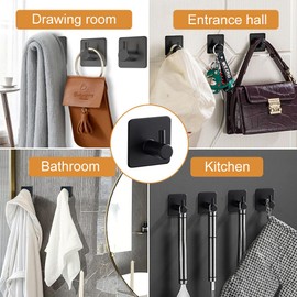 SYJINGLINK Wall Hooks for Hanging,Bath Towel Hooks ，Heavy Duty Waterproof Stainless Steel Hook,Modern Coat Hooks (Square Plate Straight Hook (Black) 8pcs)