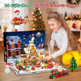 INSOON Advent Calendar 2025 Gingerbread House Mini Building Set with Lights, 24 Days Christmas Countdown Building Block Kit with Xmas Tree Train, Holiday Gift Toy for Adults Teens Girls Boys Ages 10+