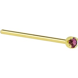 Body Candy Solid 14k Yellow Gold 1.5mm (0.015 cttw) Genuine Purple Diamond Straight Fishtail Nose Stud Ring 20 Gauge 17mm