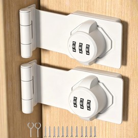 90 Degree Door Password Hasp Latch Lock- White Keyless Sliding Closet Lock Safety Right Angle Hasp Lock Barn Door Lock and Latch for Shed, Cabinet, Gate, Bedroom, Fence, Garden, Backyard Door 2 PCS