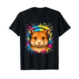 Hamster in Headphones Color Splash – Cute DJ Animal Art T-Shirt