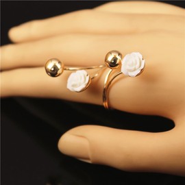 Flower Branch Ball Statement Adjustable Ring for Women Girls Gold Tone Expandable Twist Layered White Rose Climber Open Wrap Finger Rings Elegant Unique Wedding Christmas Cocktail Party Jewelry Gifts