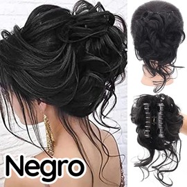 1 Pieza - Extensiones Moño Pinza Cabello Postizo Chongo Clip Moño de Pelo Ondulado Rizado Desordenado Accesorio Cabello Peinado Pelo Sintético (Cafe Oscuro)
