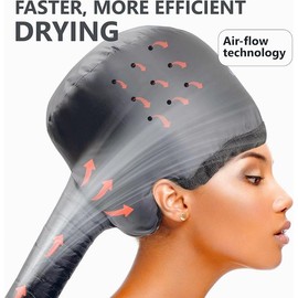 Hooded Hair Dryer w/A Headband Integrated That Reduces Heat Around Ears & Neck - Hair Dryer Hooded Diffuser Cap for Curly, Speeds Up Drying Time, Safety Deep Conditioning at Home - Portable, Large