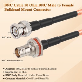 XRDS -RF BNC Cable 15FT, 50 Ohm BNC Cable BNC Male to Female Bulkhead Mount RG316 Coax for Wireless Microphone System Receiver CB Radio UHF VHF Ham Radio Amateur Radio Mobile Radio Antenna