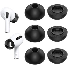 A-Focus Airpod Pro Memory Foam Eartips Memory Foam Eartips for Air-Pods Pro, Memory Foam, Noise Isolating Fit, 3 Pairs Set, Black, Large (APL)