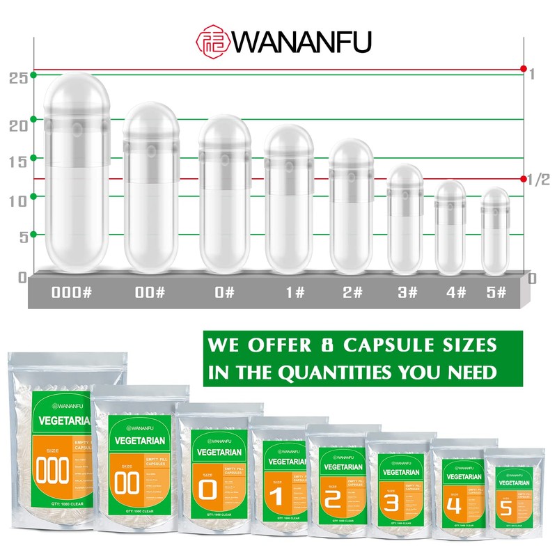 WANANFU Size 000 Empty Capsules Vegetarian (100 Count) Bundle with