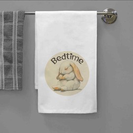 Azeeda 'Bedtime Bunny Rabbit Sleeping' White Cotton Tea Towel/Dish Cloth (TW00065397)