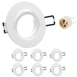 Doughelec 6 Recessed Spotlights GU10 Frame Aluminium White Swivelling Mounting Frame Spot Recessed Spotlights Round Flat 68 mm Hole Diameter Including GU10 Socket for LED Halogen Recessed Ceiling
